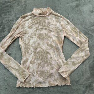 Pilcro Anthropologie Sheer Mesh Long Sleeve Turtleneck Top Blouse XS Women's